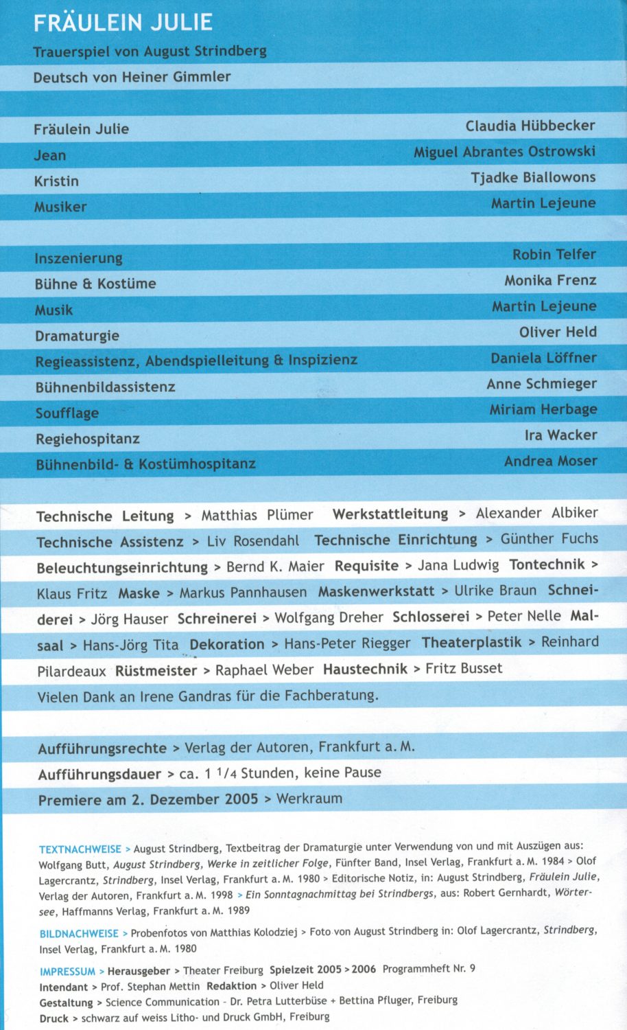 Fräulein Julie, Martin Lejeune, Bühnenmusik, Robin Telfer, Theater Freiburg