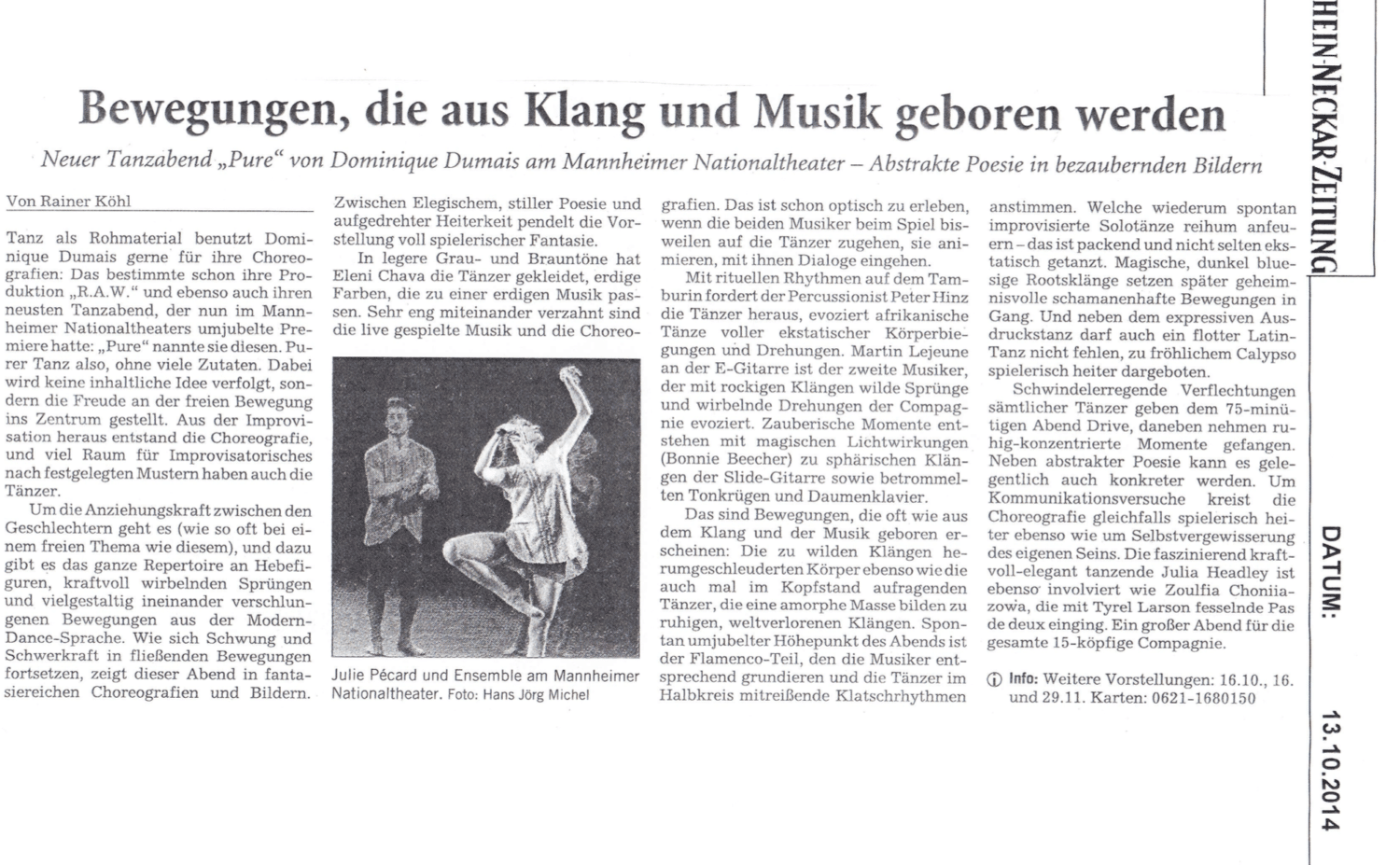 Pure, Kevin O'Day Ballett, Nationaltheater Mannheim, Bühnmusik, Komponist